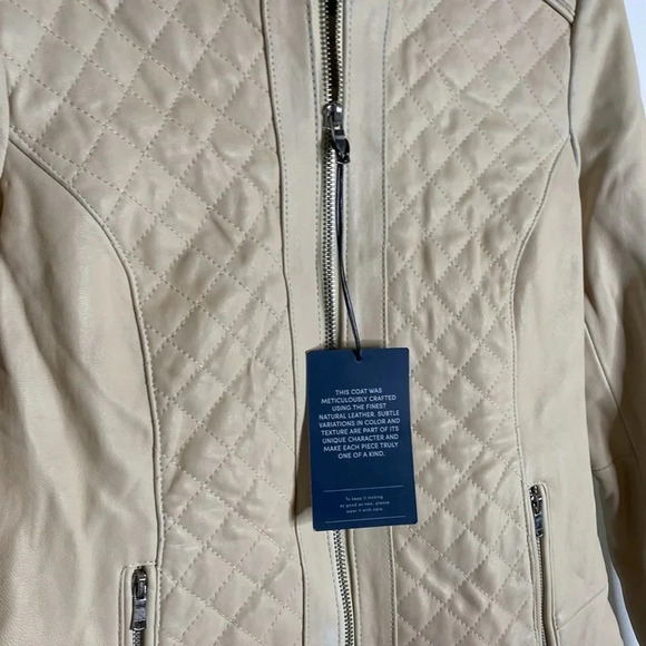 COLE HAAN Women's Jewel Neck Quilted Leather Jacket - Picture 2 of 14